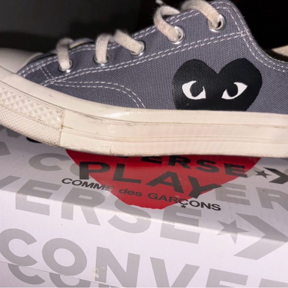 Comme des Garcons Gray Canvas Sneakers with Black Heart Logo